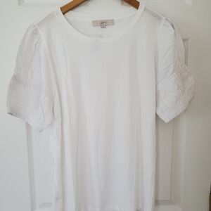 LOFT NWT top white knit puffy sleeves